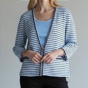 Ming Wang Knit Cardigan Jacket Tank Set Chain Trim Textured Blue Travel Knit M
